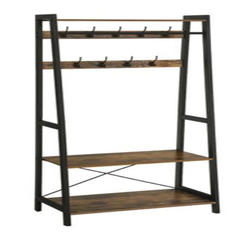 Clothes Rack With 2 Wood Look Shelves Metal Frame [US Stock]