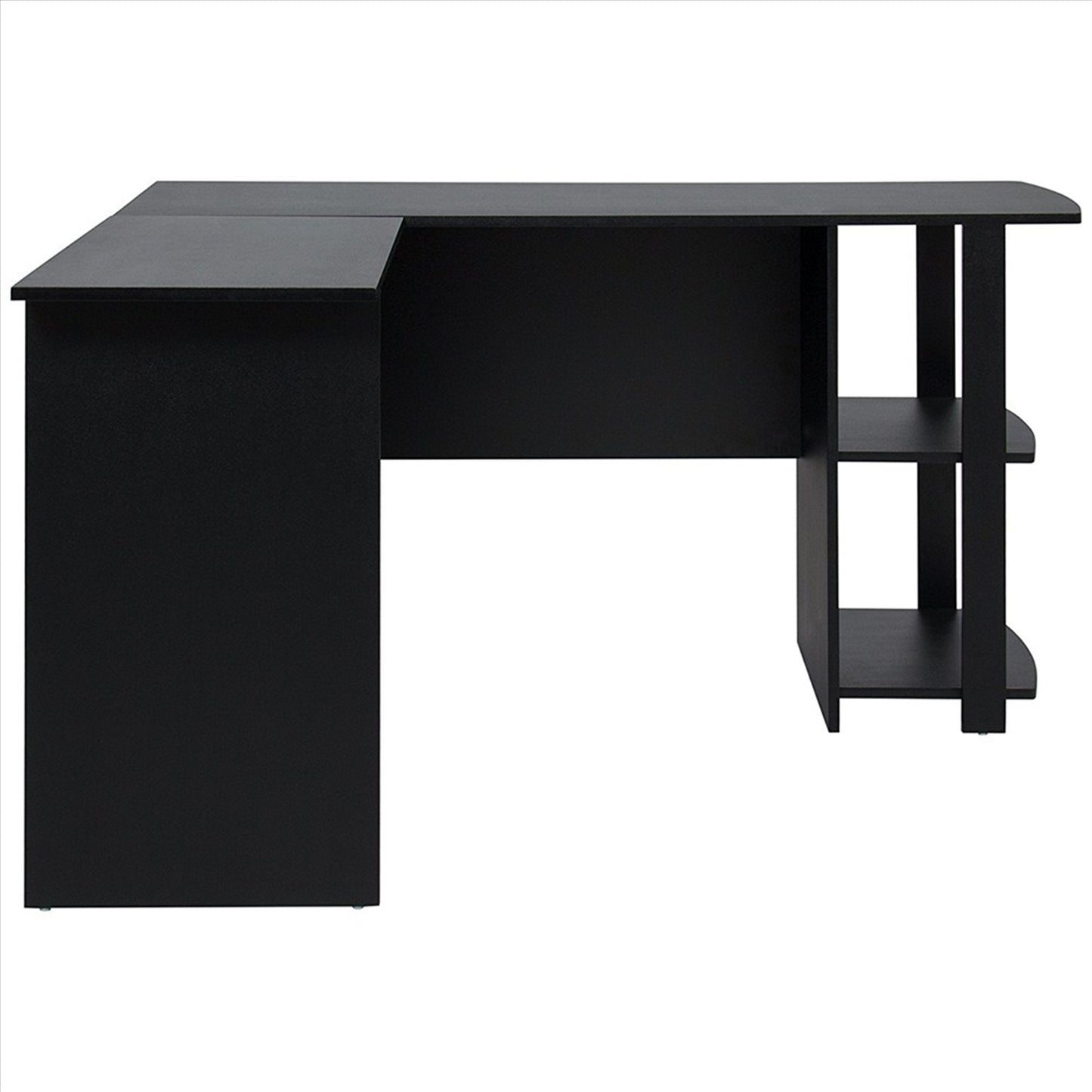 FCH L-Shaped Wood Right-angle Computer Desk with Two-layer Bookshelves Black