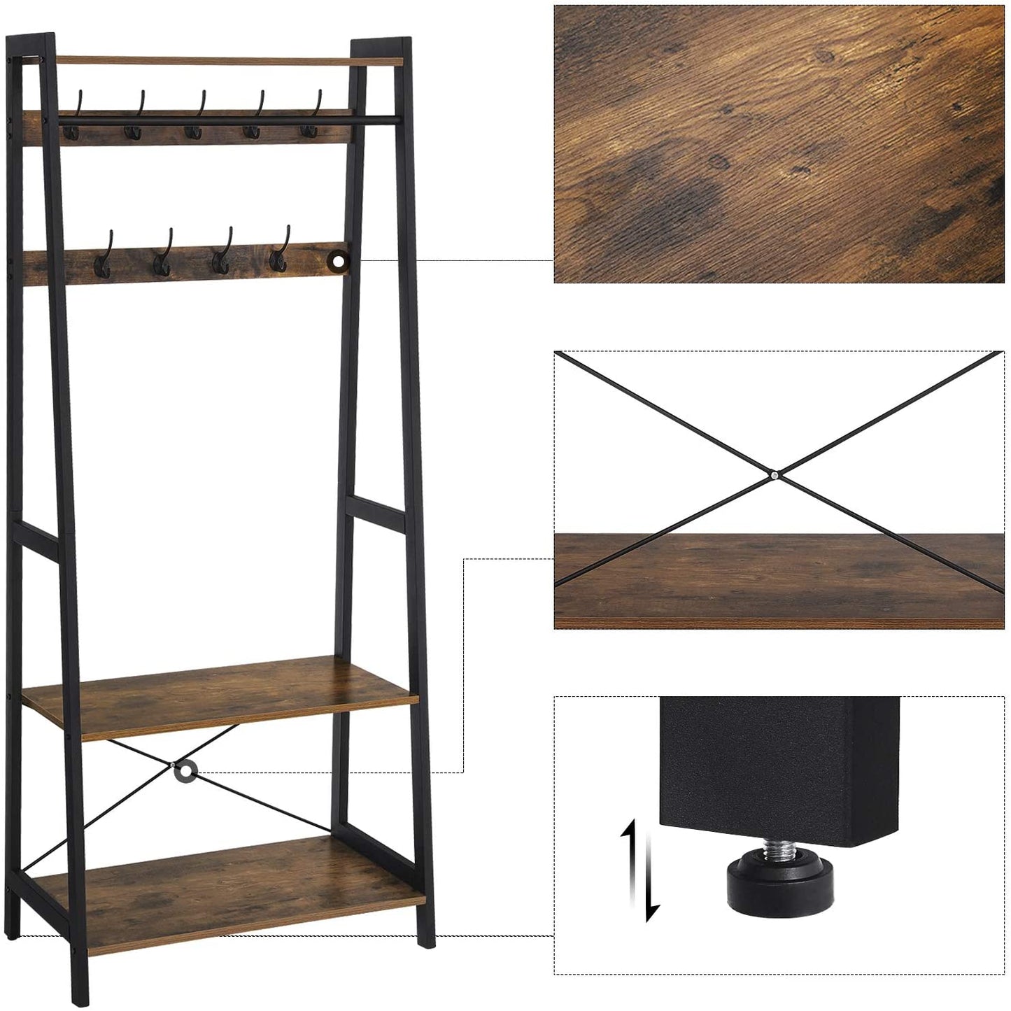 Clothes Rack With 2 Wood Look Shelves Metal Frame [US Stock]